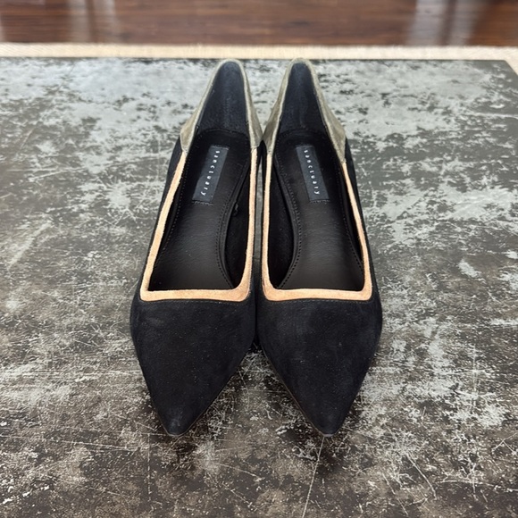 Sanctuary Black/Green/Tan Colorblock Suede Heels Size 8 - Picture 2 of 6